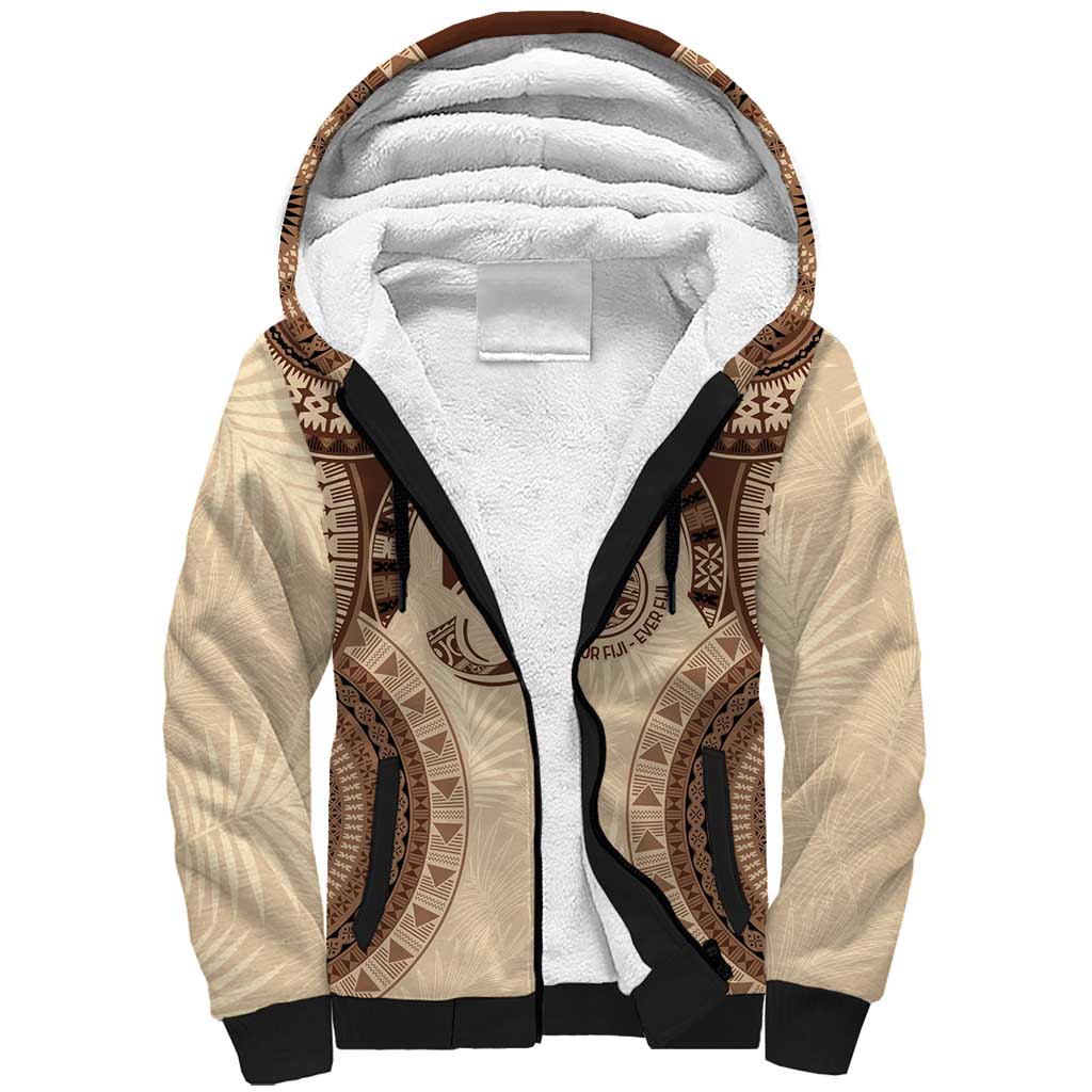 Bula Fiji Day 55th Anniversary Masi Tapa Sherpa Hoodie Emerald Jubilee - Beige LT7 Unisex Beige - Polynesian Pride