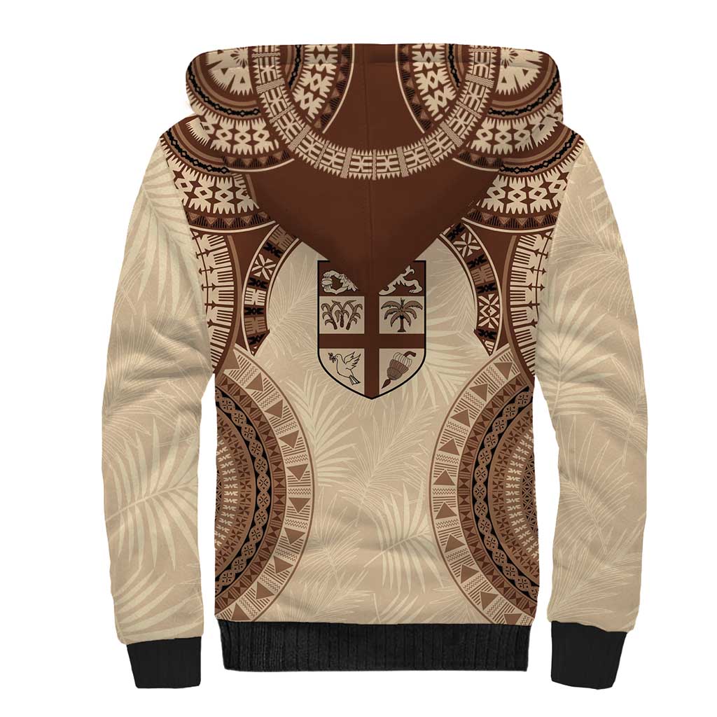 Bula Fiji Day 55th Anniversary Masi Tapa Sherpa Hoodie Emerald Jubilee - Beige LT7 - Polynesian Pride