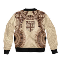 Bula Fiji Day 55th Anniversary Masi Tapa Sleeve Zip Bomber Jacket Emerald Jubilee - Beige LT7 - Polynesian Pride