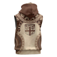 Bula Fiji Day 55th Anniversary Masi Tapa Sleeveless Zip Hoodie Emerald Jubilee - Beige LT7 - Polynesian Pride