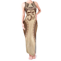 Bula Fiji Day 55th Anniversary Masi Tapa Tank Maxi Dress Emerald Jubilee - Beige - Polynesian Pride