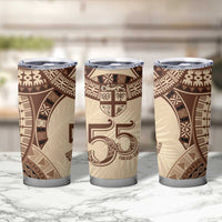 Bula Fiji Day 55th Anniversary Masi Tapa Tumbler Cup Emerald Jubilee - Beige - Polynesian Pride