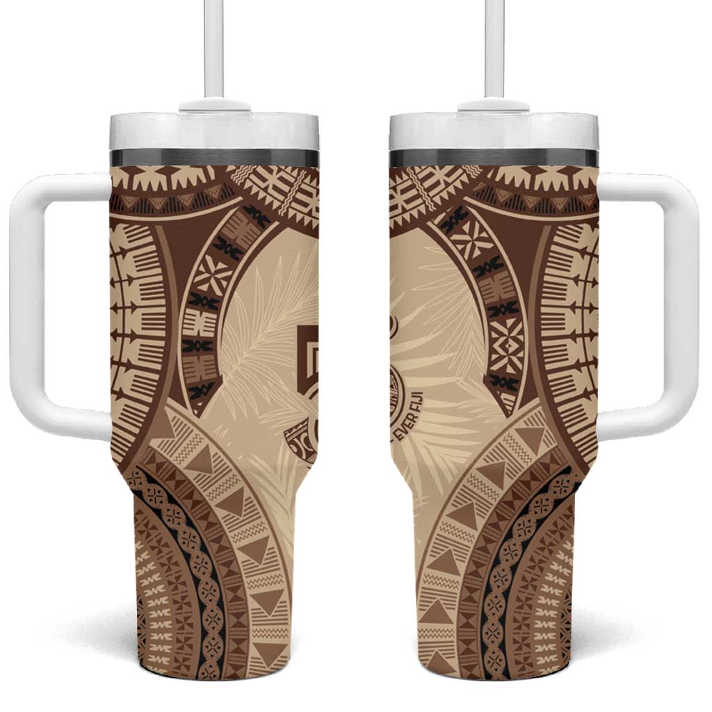 Bula Fiji Day 55th Anniversary Masi Tapa Tumbler With Handle Emerald Jubilee - Beige LT7 One Size: 40 oz Beige - Polynesian Pride