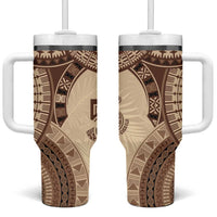 Bula Fiji Day 55th Anniversary Masi Tapa Tumbler With Handle Emerald Jubilee - Beige LT7 One Size: 40 oz Beige - Polynesian Pride