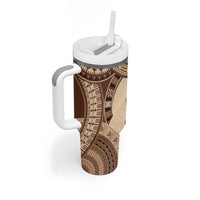Bula Fiji Day 55th Anniversary Masi Tapa Tumbler With Handle Emerald Jubilee - Beige LT7 - Polynesian Pride