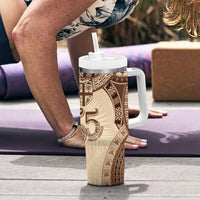 Bula Fiji Day 55th Anniversary Masi Tapa Tumbler With Handle Emerald Jubilee - Beige LT7 - Polynesian Pride