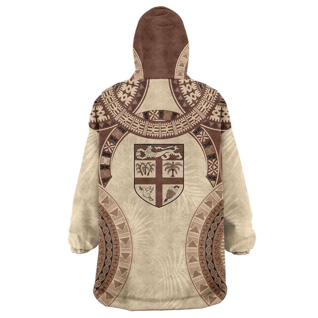 Bula Fiji Day 55th Anniversary Masi Tapa Wearable Blanket Hoodie Emerald Jubilee - Beige LT7 - Polynesian Pride