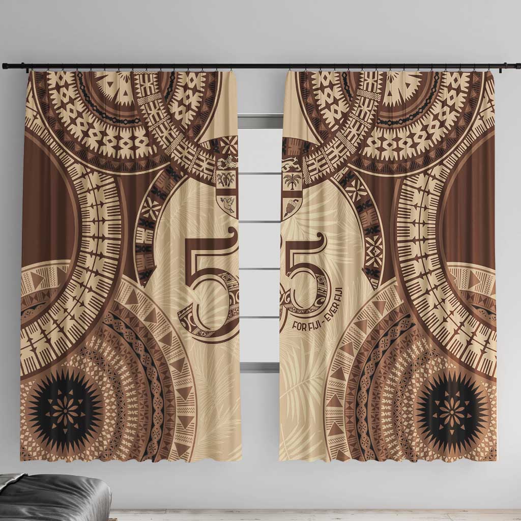 Bula Fiji Day 55th Anniversary Masi Tapa Window Curtain Emerald Jubilee - Beige - Polynesian Pride