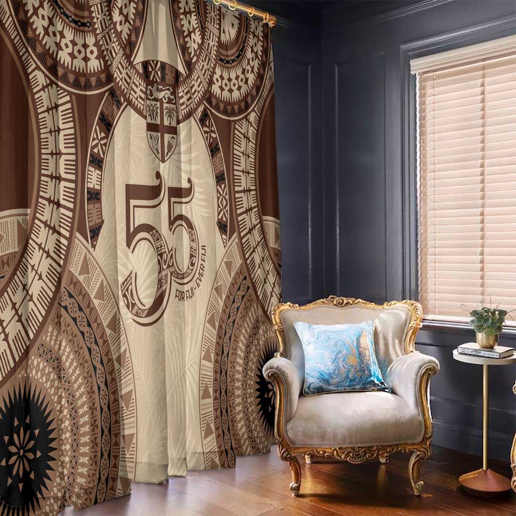 Bula Fiji Day 55th Anniversary Masi Tapa Window Curtain Emerald Jubilee - Beige - Polynesian Pride
