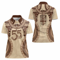 Bula Fiji Day 55th Anniversary Masi Tapa Women Polo Shirt Emerald Jubilee - Beige - Polynesian Pride