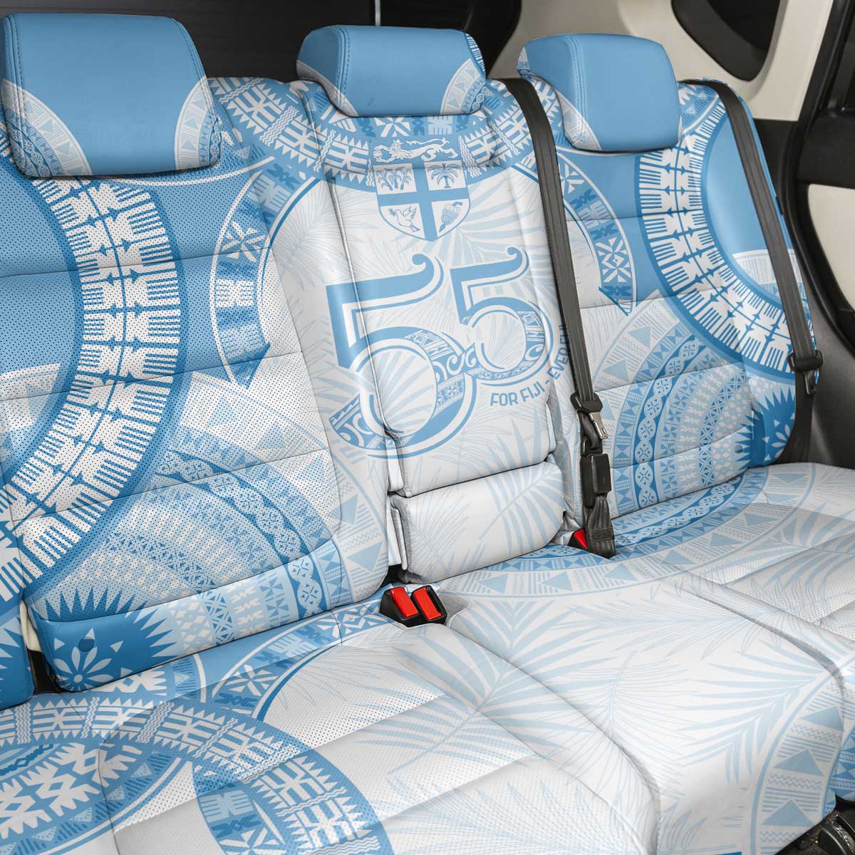 Bula Fiji Day 55th Anniversary Masi Tapa Back Car Seat Cover Emerald Jubilee - Turquoise - Polynesian Pride