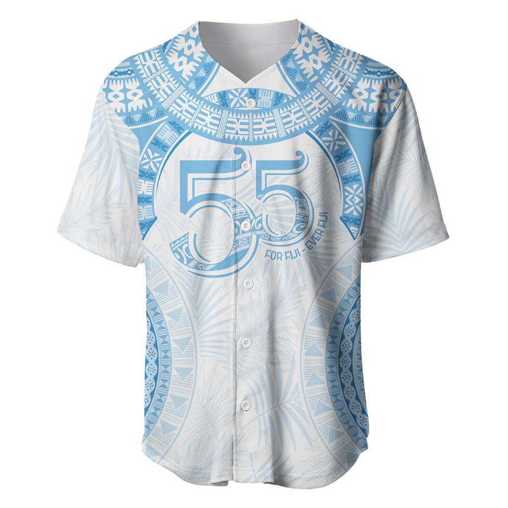 Bula Fiji Day 55th Anniversary Masi Tapa Baseball Jersey Emerald Jubilee - Turquoise - Polynesian Pride