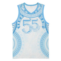 Bula Fiji Day 55th Anniversary Masi Tapa Basketball Jersey Emerald Jubilee - Turquoise - Polynesian Pride