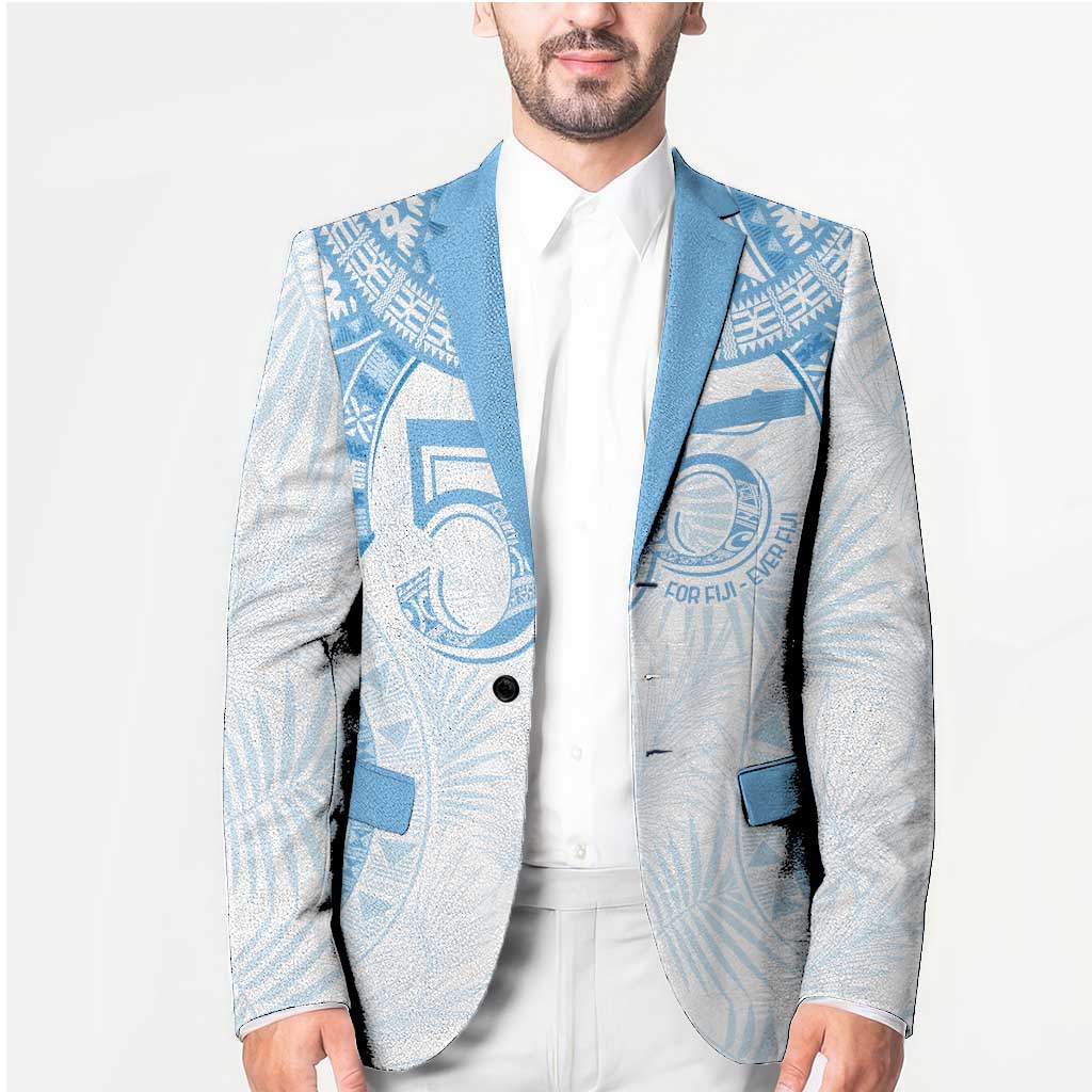 Bula Fiji Day 55th Anniversary Masi Tapa Blazer Emerald Jubilee - Turquoise LT7 - Polynesian Pride