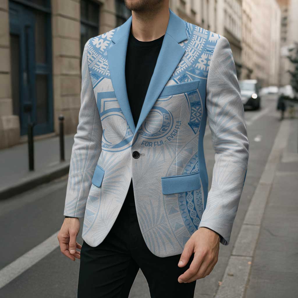 Bula Fiji Day 55th Anniversary Masi Tapa Blazer Emerald Jubilee - Turquoise LT7 - Polynesian Pride
