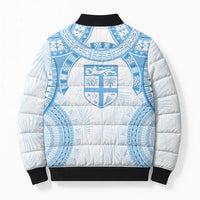 Bula Fiji Day 55th Anniversary Masi Tapa Bomber Puffer Jacket Emerald Jubilee - Turquoise - Polynesian Pride