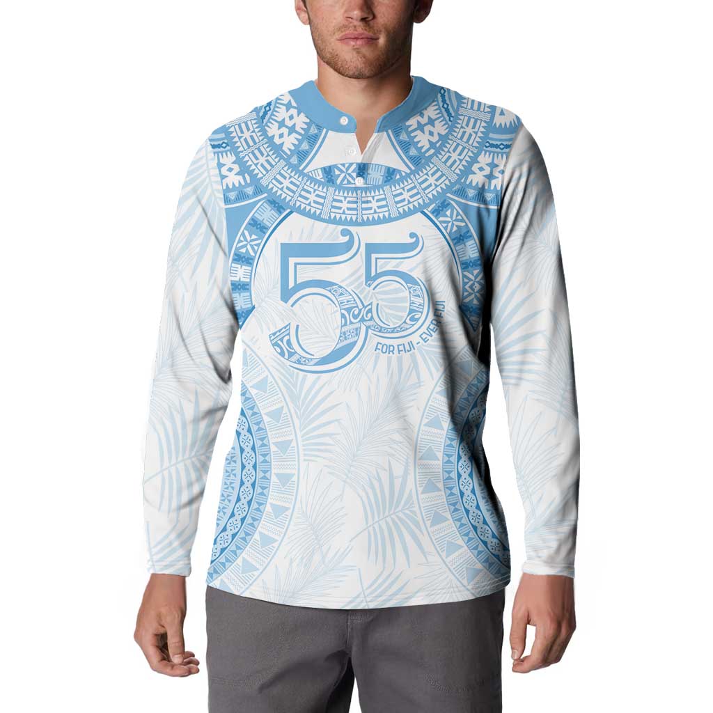 Bula Fiji Day 55th Anniversary Masi Tapa Button Sweatshirt Emerald Jubilee - Turquoise - Polynesian Pride