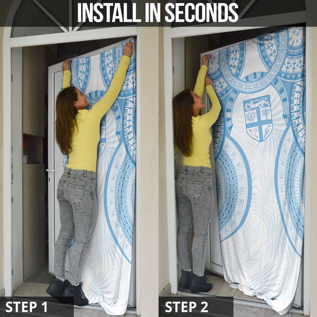 Bula Fiji Day 55th Anniversary Masi Tapa Door Cover Emerald Jubilee - Turquoise - Polynesian Pride