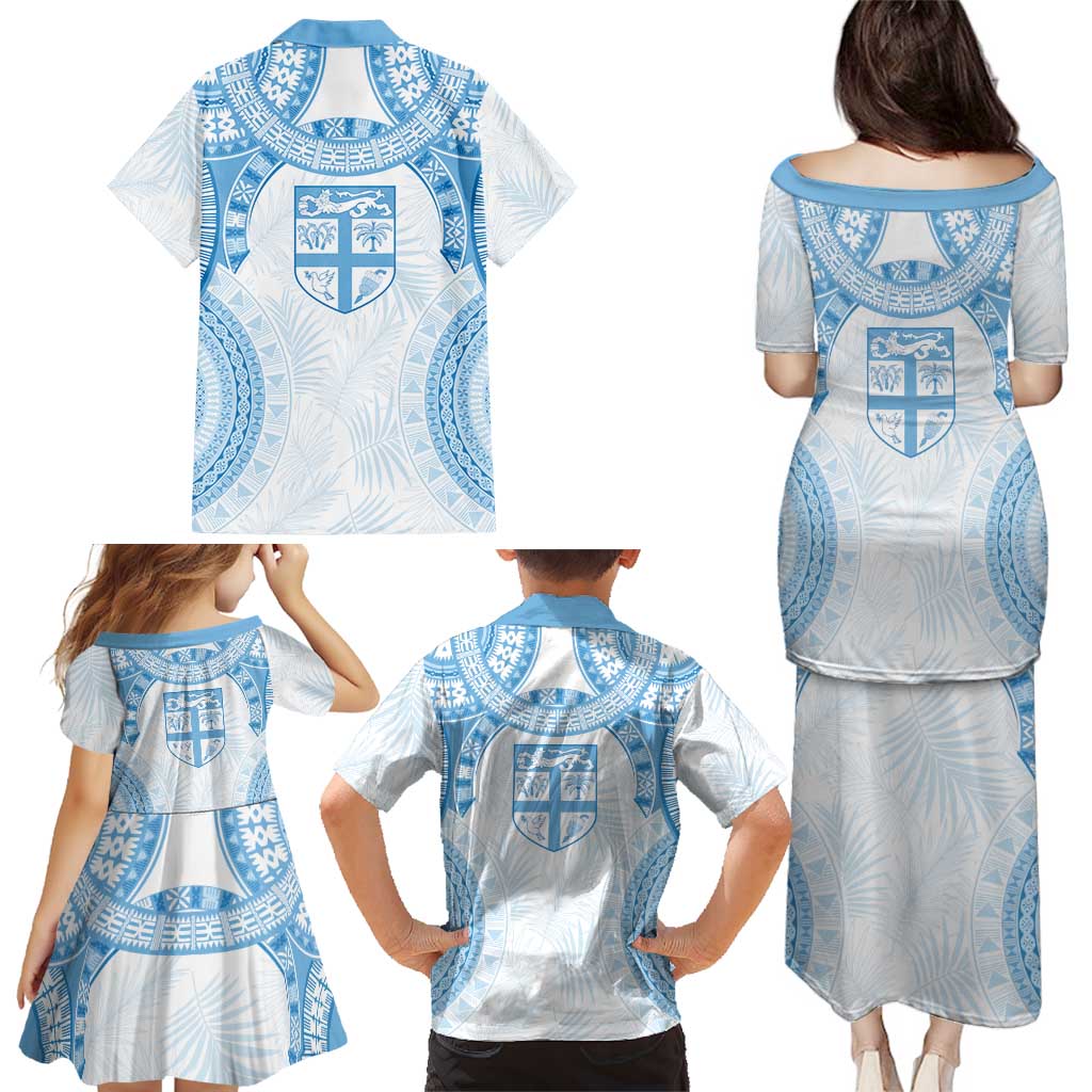 Bula Fiji Day 55th Anniversary Masi Tapa Family Matching Puletasi and Hawaiian Shirt Emerald Jubilee - Turquoise - Polynesian Pride