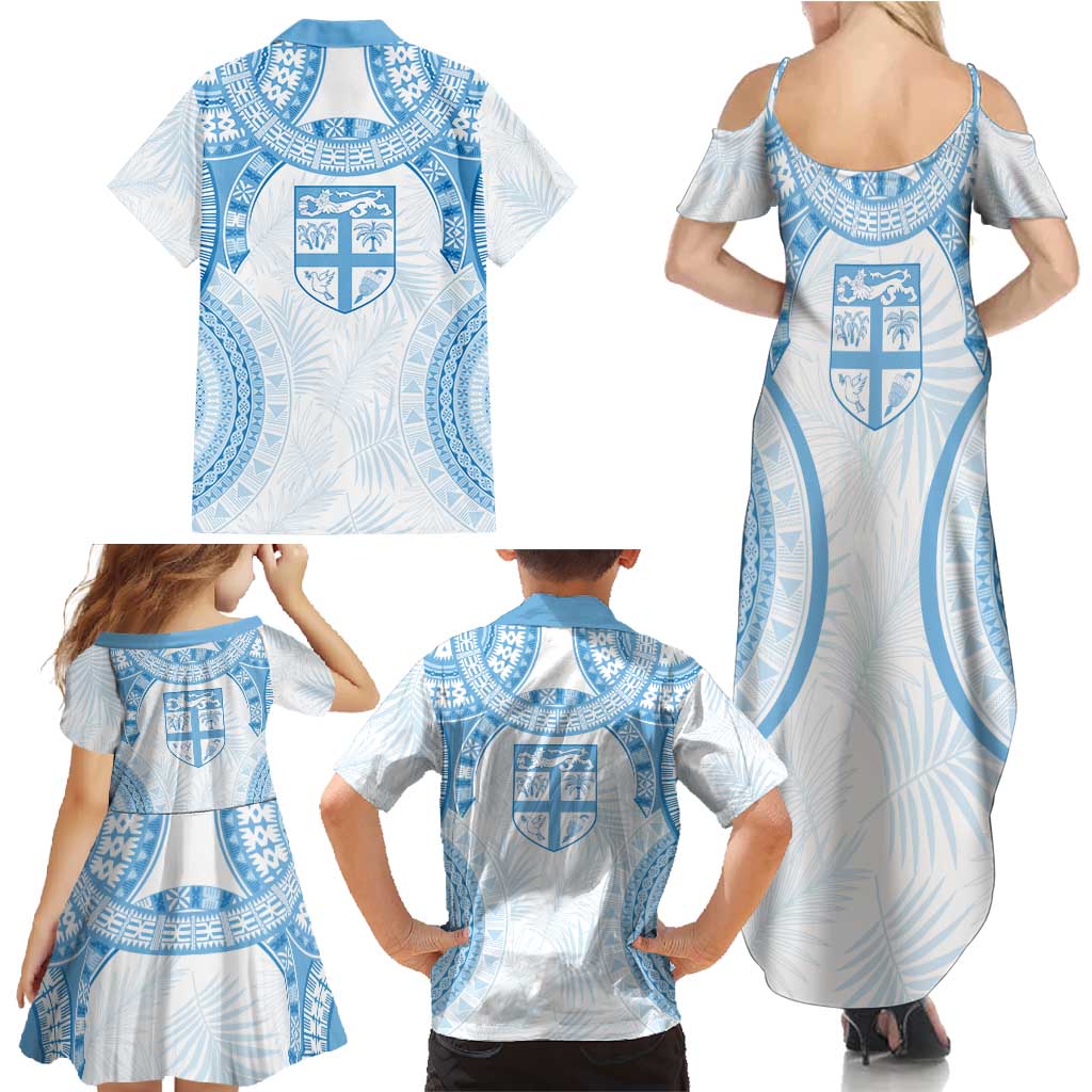 Bula Fiji Day 55th Anniversary Masi Tapa Family Matching Summer Maxi Dress and Hawaiian Shirt Emerald Jubilee - Turquoise - Polynesian Pride