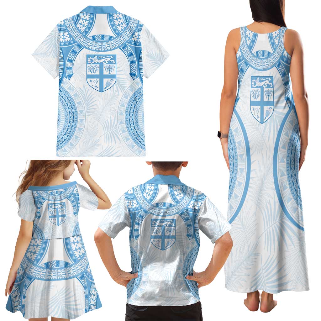 Bula Fiji Day 55th Anniversary Masi Tapa Family Matching Tank Maxi Dress and Hawaiian Shirt Emerald Jubilee - Turquoise - Polynesian Pride