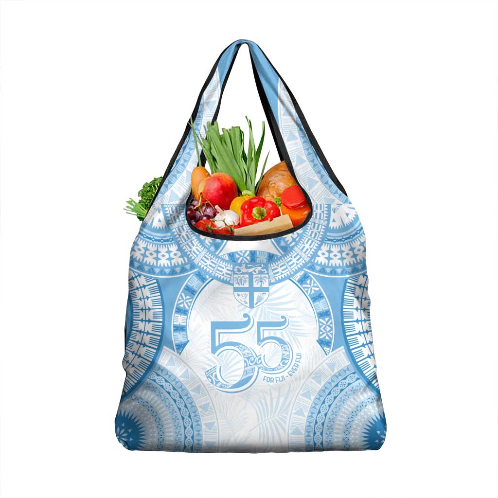 Bula Fiji Day 55th Anniversary Masi Tapa Grocery Bag Emerald Jubilee - Turquoise - Polynesian Pride