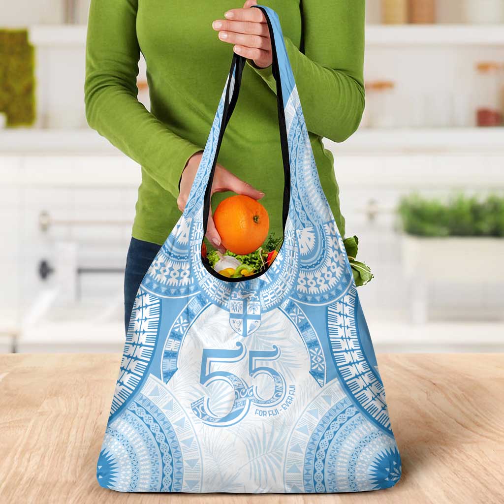 Bula Fiji Day 55th Anniversary Masi Tapa Grocery Bag Emerald Jubilee - Turquoise - Polynesian Pride