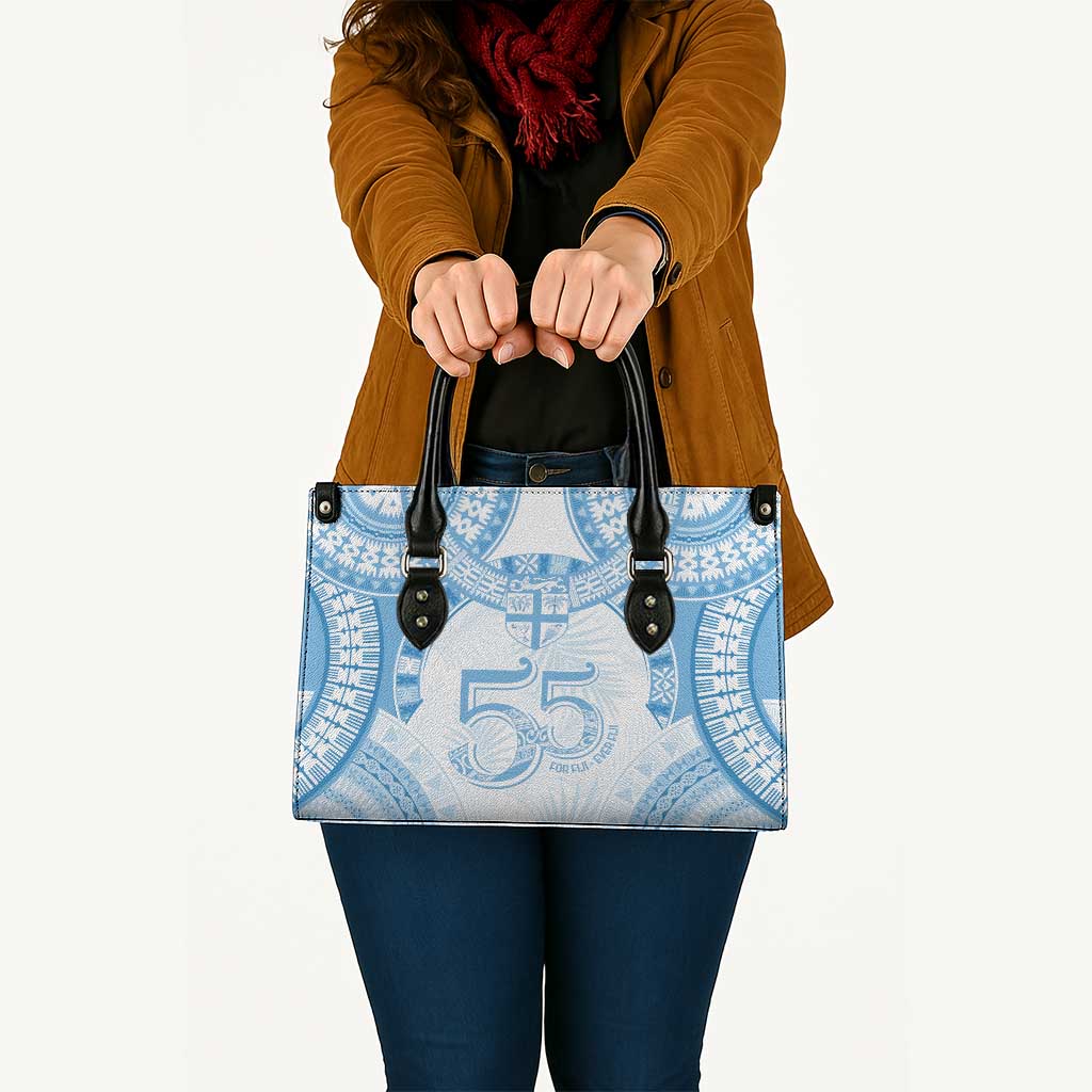 Bula Fiji Day 55th Anniversary Masi Tapa Leather Bag Emerald Jubilee - Turquoise - Polynesian Pride