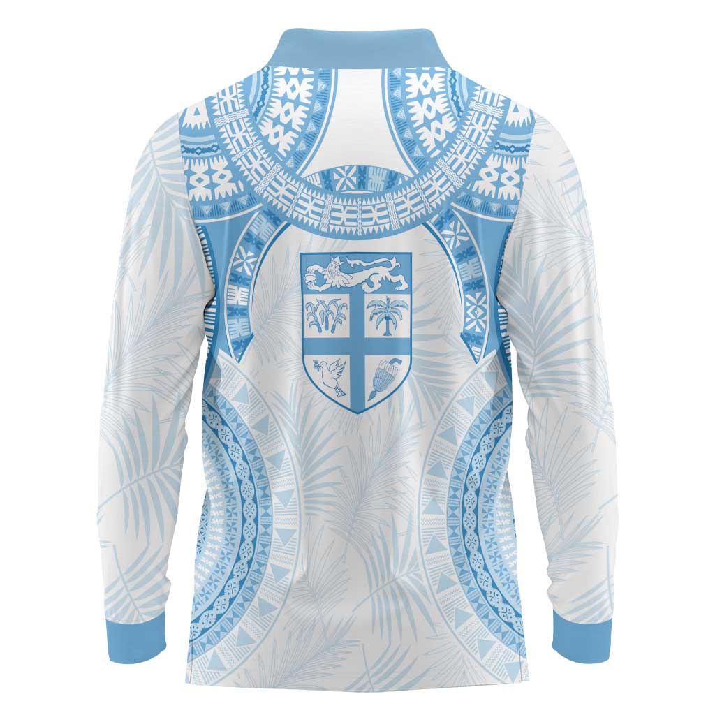 Bula Fiji Day 55th Anniversary Masi Tapa Long Sleeve Polo Shirt Emerald Jubilee - Turquoise - Polynesian Pride