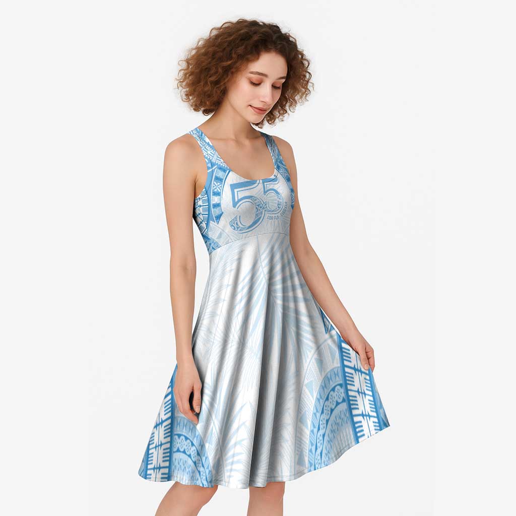 Bula Fiji Day 55th Anniversary Masi Tapa Midi Dress Emerald Jubilee - Turquoise - Polynesian Pride