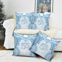 Bula Fiji Day 55th Anniversary Masi Tapa Pillow Cover Emerald Jubilee - Turquoise - Polynesian Pride