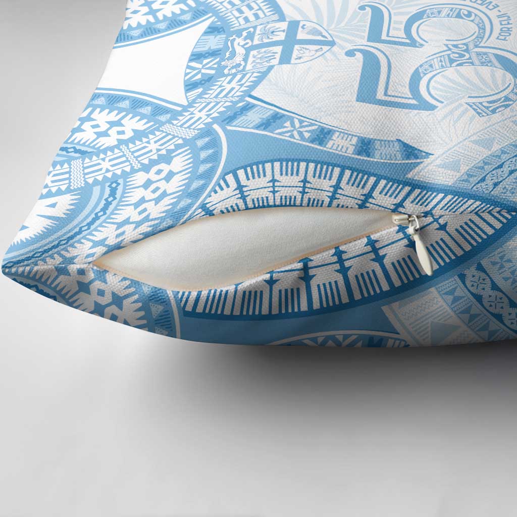 Bula Fiji Day 55th Anniversary Masi Tapa Pillow Cover Emerald Jubilee - Turquoise - Polynesian Pride