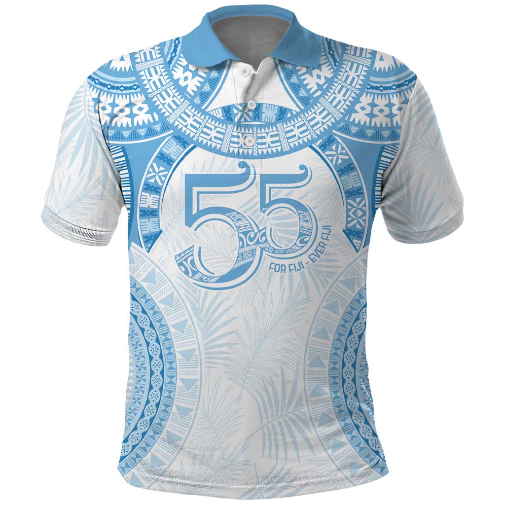 Bula Fiji Day 55th Anniversary Masi Tapa Polo Shirt Emerald Jubilee - Turquoise - Polynesian Pride