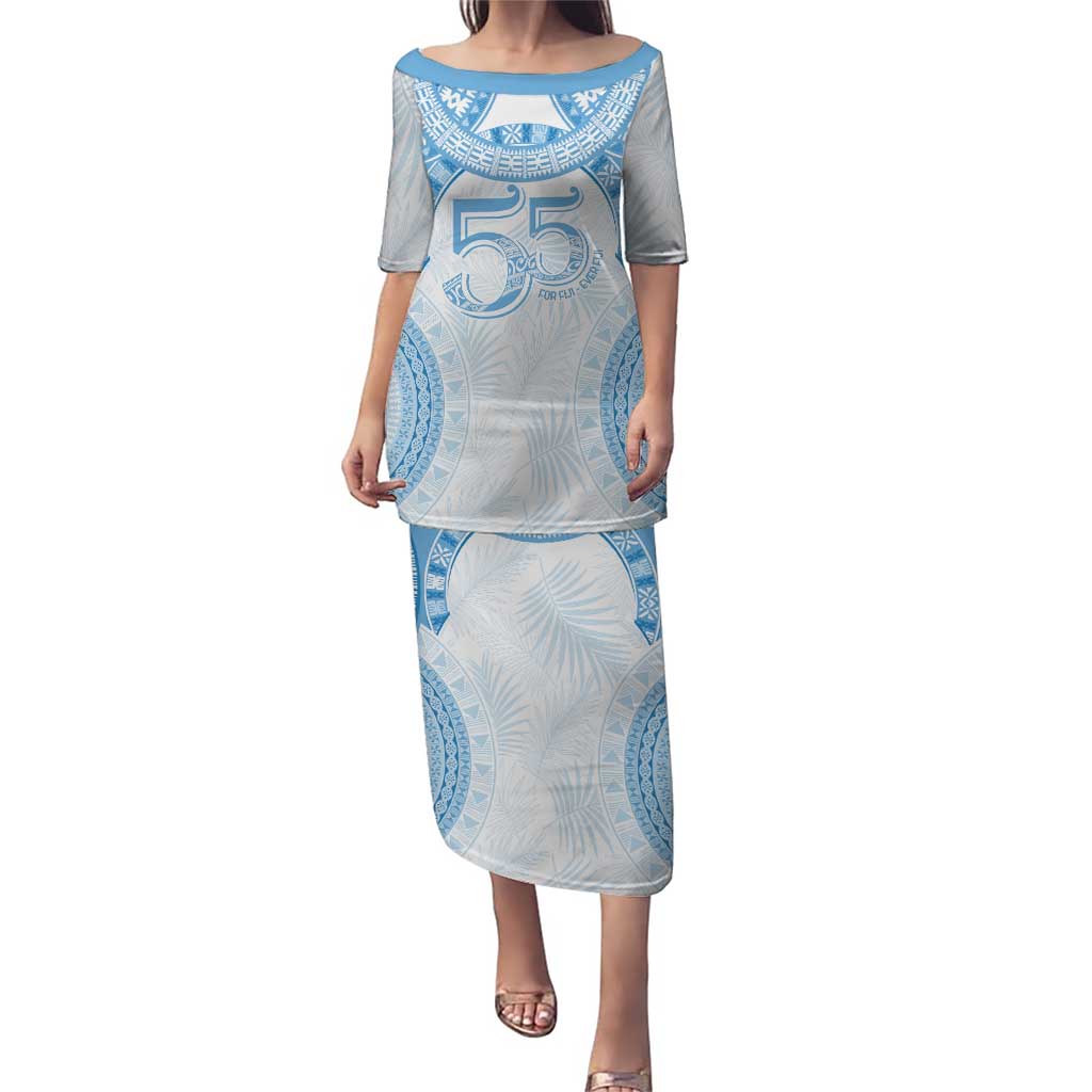 Bula Fiji Day 55th Anniversary Masi Tapa Puletasi Emerald Jubilee - Turquoise - Polynesian Pride