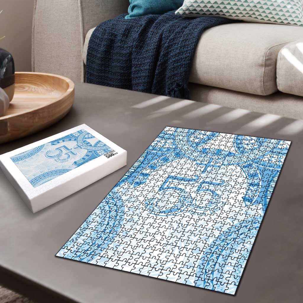 Bula Fiji Day 55th Anniversary Masi Tapa Puzzle Emerald Jubilee - Turquoise - Polynesian Pride