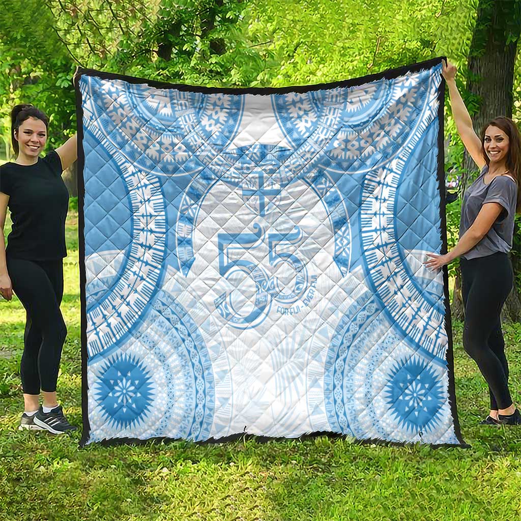 Bula Fiji Day 55th Anniversary Masi Tapa Quilt Emerald Jubilee - Turquoise - Polynesian Pride