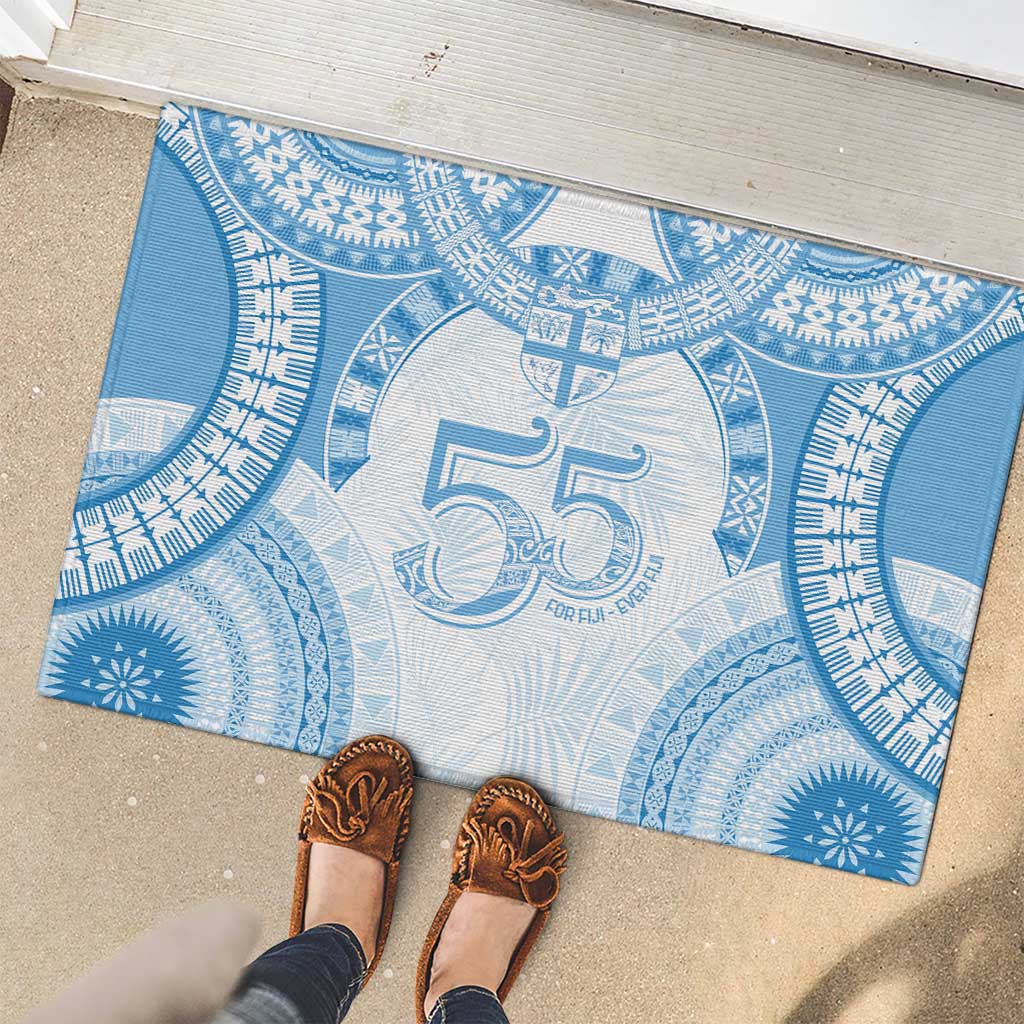 Bula Fiji Day 55th Anniversary Masi Tapa Rubber Doormat Emerald Jubilee - Turquoise - Polynesian Pride