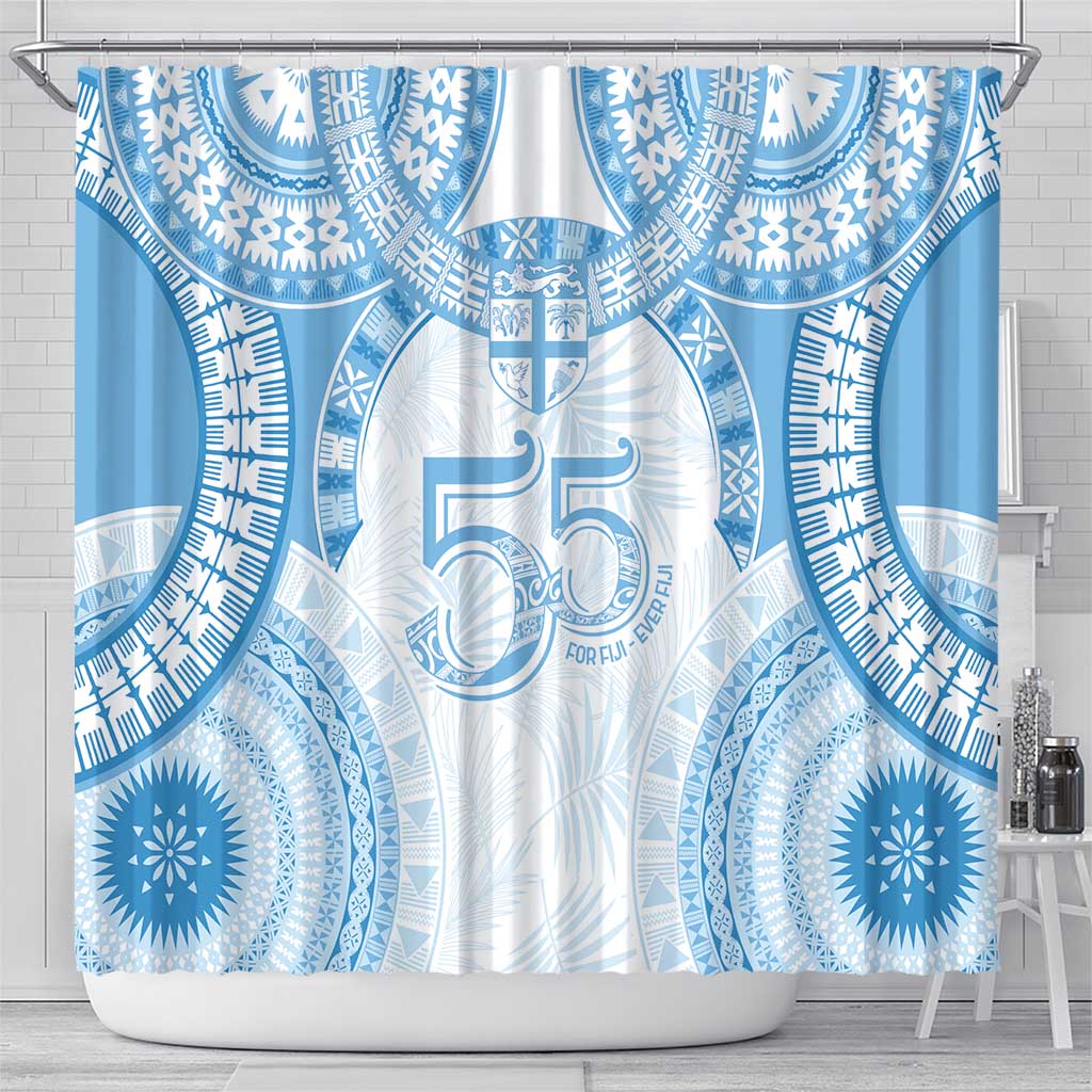 Bula Fiji Day 55th Anniversary Masi Tapa Shower Curtain Emerald Jubilee - Turquoise - Polynesian Pride