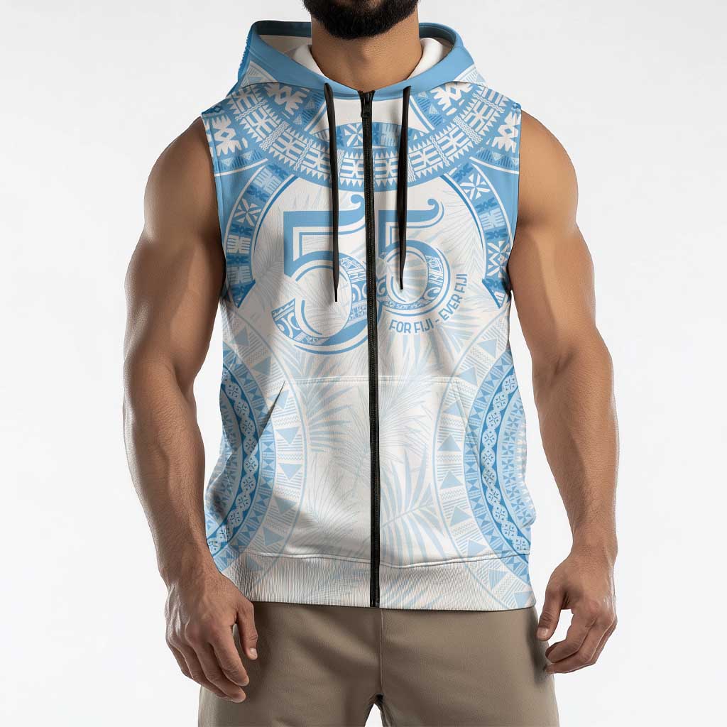Bula Fiji Day 55th Anniversary Masi Tapa Sleeveless Zip Hoodie Emerald Jubilee - Turquoise LT7 - Polynesian Pride