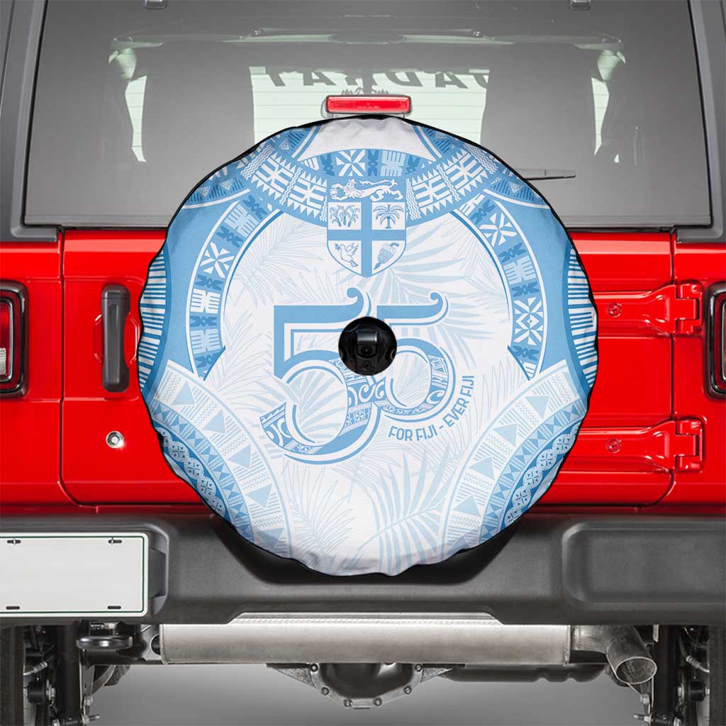 Bula Fiji Day 55th Anniversary Masi Tapa Spare Tire Cover Emerald Jubilee - Turquoise - Polynesian Pride