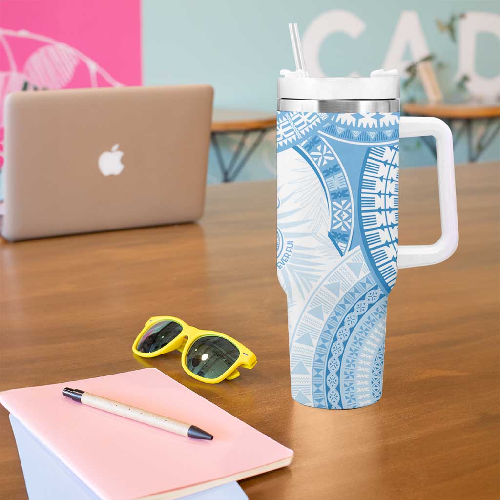 Bula Fiji Day 55th Anniversary Masi Tapa Tumbler With Handle Emerald Jubilee - Turquoise - Polynesian Pride