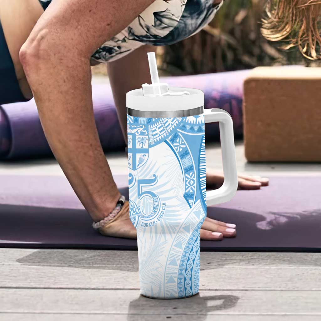 Bula Fiji Day 55th Anniversary Masi Tapa Tumbler With Handle Emerald Jubilee - Turquoise - Polynesian Pride