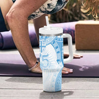 Bula Fiji Day 55th Anniversary Masi Tapa Tumbler With Handle Emerald Jubilee - Turquoise - Polynesian Pride