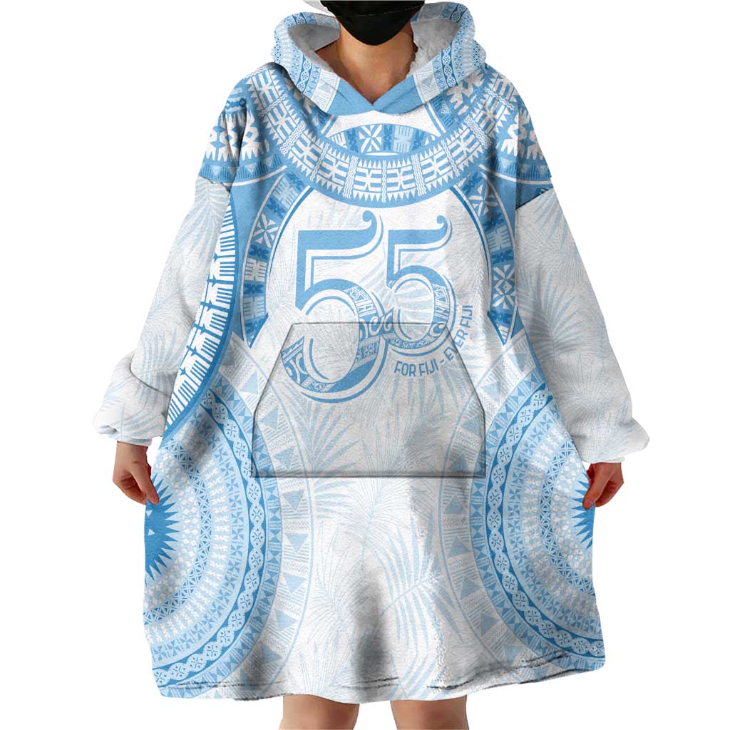 Bula Fiji Day 55th Anniversary Masi Tapa Wearable Blanket Hoodie Emerald Jubilee - Turquoise LT7 - Polynesian Pride