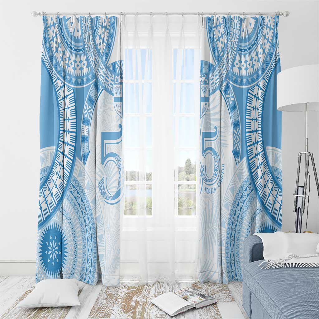 Bula Fiji Day 55th Anniversary Masi Tapa Window Curtain Emerald Jubilee - Turquoise - Polynesian Pride