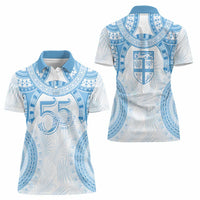 Bula Fiji Day 55th Anniversary Masi Tapa Women Polo Shirt Emerald Jubilee - Turquoise - Polynesian Pride