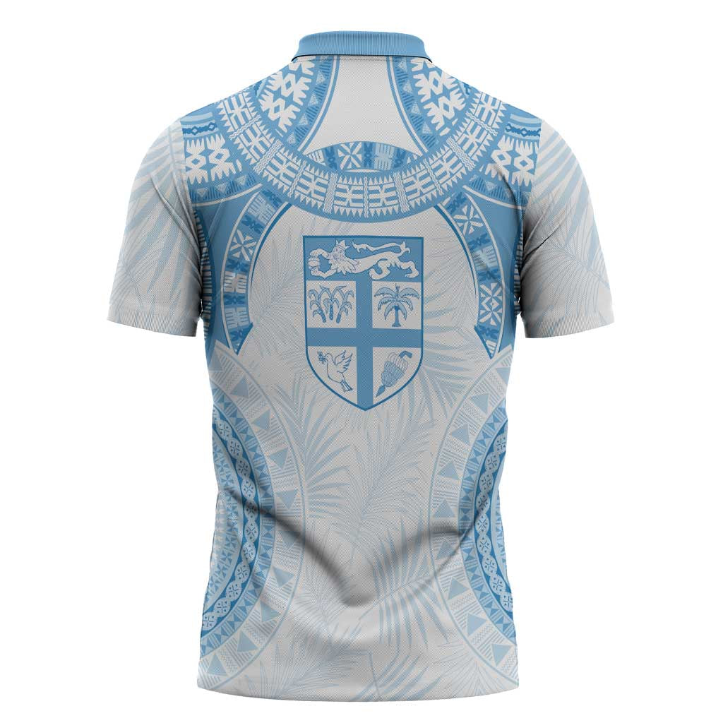 Bula Fiji Day 55th Anniversary Masi Tapa Zipper Polo Shirt Emerald Jubilee - Turquoise - Polynesian Pride