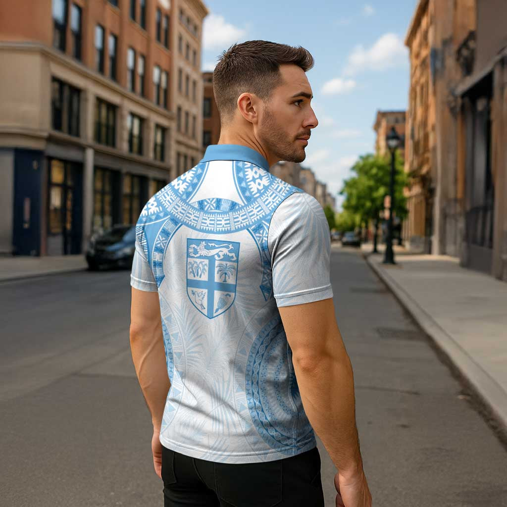 Bula Fiji Day 55th Anniversary Masi Tapa Zipper Polo Shirt Emerald Jubilee - Turquoise - Polynesian Pride