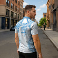 Bula Fiji Day 55th Anniversary Masi Tapa Zipper Polo Shirt Emerald Jubilee - Turquoise - Polynesian Pride