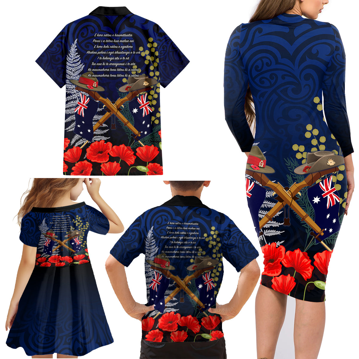 Anzac Day Aussie Mix Maori In Memories Family Matching Long Sleeve Bodycon Dress and Hawaiian Shirt LT7 - Polynesian Pride